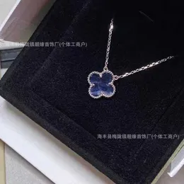 Designer Van High Version Clover Necklace 925 Pure Silver Plated 18K Natural Peter Blue Shining Stone Live