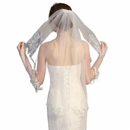 Crystal Bride Wedding Lace Appliqued Veils Bridal Veils 1 Livello Accordi per capelli morbidi per velo a lunghezza corta per donne M4WQ#