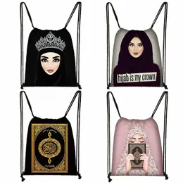 hijab möta muslimska islamiska gril ögon dragkammare kvinnor fi förvaring väska butik väska tonåring flickor bokväska 35x55cm t64p#