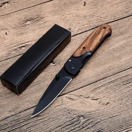 Högkvalitativ högkvalitativ fjäril DA44 Överlevnadsfickfolk Kniv Trähandtag Black Titanium Finish Blad Taktisk kniv EDC Pocket Knives