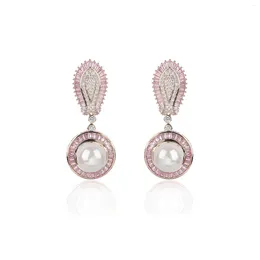 Orecchini penzolanti Fashion Cubic Zircone Drop per Wedding Pearl Earring Bride Women Girl Gioielli Spring Gioielli Accessori CE11832