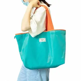 Eco Large Polyester Beach Bag Totes wiederverwendbarer Kordelbeutel große Kapazität Nyl Faltbarer Lebensmittelbeutel zusammenklappbare Ladenbeutel W8A5##