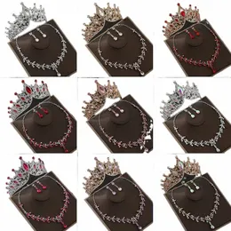 1pc brud Rhineste Crown Alloy Rhineste Hair Bands Wedding Birthday Crown Tiara Halsbandörhängen Tre stycken Accores Z36C#