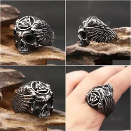 Band Rings Vintage Valknut Skl Ring For Men Punk Biker 14K Gold Crow Animal Fashion Amet Jewelry Gifts Drop Delivery Dhkjb