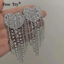 Dangle Küpeler Freetry Tam Rhinestone Uzun Püskül Kadınlar İçin Zarif Büyük Kristal Kalp Damla Düğün Moda Takı