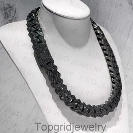 New 20mm Black Mosan Diamond Cuban Necklace Fashionable Commuting Trend Mosan Stone Necklace Versatile and Simple Cuban Chain