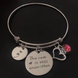 New Arrival Semicolon Jewelry Stainless Steel Bangle Bracelet The rest is still unwritten Suicide prevention awreness Bracelet gif271S