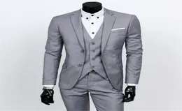 Downton Groom Tuxedos Light Grey Groomsmen Slim Fit Man Suit Wedding Notch Lapel Men Suit