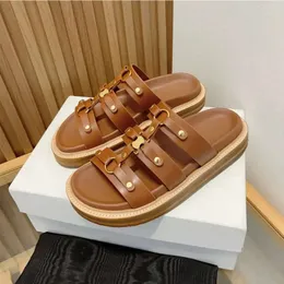 Kutu Designer Flats ile Kadın Sandalet Vintage Roman Terlik Nakışları Sandal Summer Plaj Slaytları 512