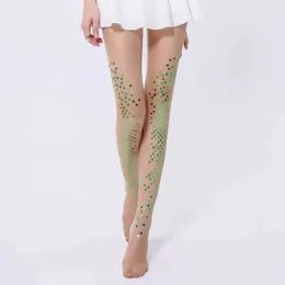 Sexy Socken Frauen Strümpfe dünne Meerjungfrau Bikini Bright Pearlescent Nylon Hakenstrümpfe Heiße Silber gedruckte Tattoo 240416