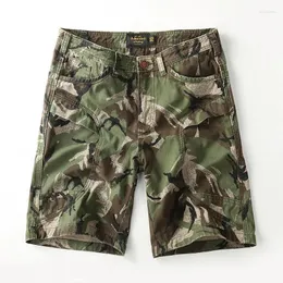 Calça masculina Cargo camuflagem shorts de tamanho grande lavar roupas de algodão masculino solto calças médias jeans casual quarto homens