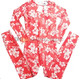 Flower Print Jumpsuit Women Long Sleeve Bodysuits Half Zipper Sport Outfit Summer Breathable Tracksuit