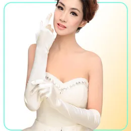 肘の上の白いサテンの結婚式の手袋フルフィンガーブライダルグローブ女性ロングスタイルの花嫁ウェディンググローブ5076426