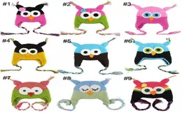 50pc Criança de coruja da coruja FLAP CHAPETA CROCHET CRIANÇAS CROCHET MADEIRA CROCHET OWL LAPELA CAPA MADO OWL FRIDADE CRIANÇAS HAT MANTE