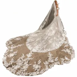 White Ivory Vintage Wedding Veil 3m LG Soft Tulle Royal Bridal Veil med Cam Bling paljett Lace Veil Wedding Accores M4AZ#