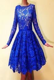 Longsleeved Blue Lace Homeming Dresses Knee Lene Ruched Top Quality Party Evening Simple Classic Short Prom Party Dre878722