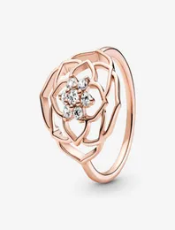 100 925 Sterling Silver Rose Petals uttalande Ring för kvinnor Bröllopsförlovningsringar Fashion Jewelry9101251