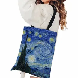 Van Gogh Series Canvas Bag Oil Målning Starry Night Sunfr Aprikos fr kaffeshållare Handväska Lätt axelväska S50P#