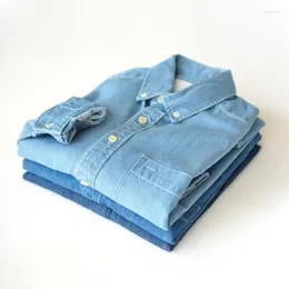 Men's Casual Shirts SauceZhan Chambray Shirt Men Long Sleeve Denim Cotton Wash Mens Dress Jeans Slim