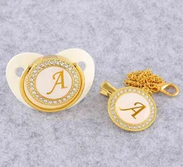 Golden Initial Letter Baby Pacifier With Chain Clip Luxury Sucette Bebe BPA White Chupete For 018 Months 2104075678945