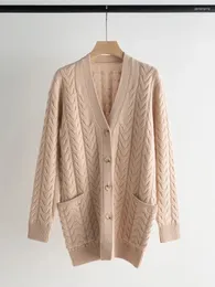 Women's Knits Mid-length Knitted Cardigan With Double Pockets Design Casual Fashion 2024 Fall 1121