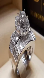 Moda Women039s Zestaw pierścionek biały diament inkrustowany 100 S925 srebrną obrączkę dla kobiet i mężczyzn 039S Anniv9931599