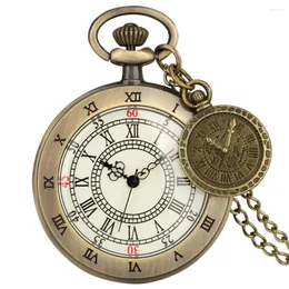 Pocket Watches brons romerska siffror ringer öppen ansikte kvarts halsband klocka män kvinnor antik stil gåva timepiece vintage klocka