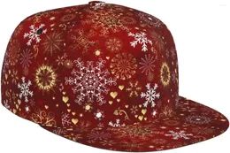 Ballkappen Winter Schneeflocke Rotes Sparkle Weihnachtsmuster Flat Bill Hut Unisex Snapback Baseball Cap Hip Hop Style Visor leer