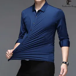 Men's Casual Shirts Classic Mens High Elastic Smart Long-Sleeved Shirt Male Traceless Technology Formal 240416