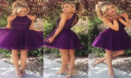 2018 Custom gemacht eine Linie Homecoming -Kleider sexy lila offenen Rücken glänzende Pailletten Kurzer Abschlusskleider Party Kleider2094324
