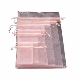 100pcs Sheer Organza Bags Drawstring Pouch for Jewelry Party Wedding Favor Party Festival Candy Bags 92lI#