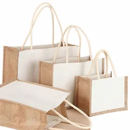 Burlap Jute Tote Shop Bag Vintage återanvändbar för livsmedelsbutik Bröllopsfödelsedagspresent Väskor Topphandtag Lagringsarrangör Handväska 2023 P6KZ#