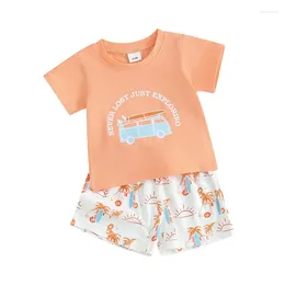 مجموعات الملابس Pudcoco Baby Boy Girl Summer Outfit Style Style Letter Crew Crew Neck Short Sleeve Tops Shorts 2pcs Clothes Set 0-12M