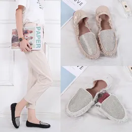 Casual Shoes Pailletten Stoffkristall Faltbare Ballett Flats Frauen plus Größe 34-43 Roll-up-Strass-Ballerina Moccasins2024