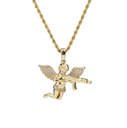 Top Quality Jewelry Zircon Gold Silver Cute Angel Baby Carry Gun Stuff Pendant Necklace Rope Chain for Men Women5223367
