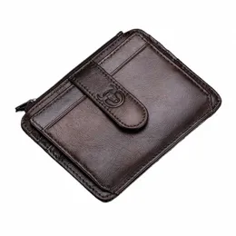Bullcaptain Genuine Leather RFID حظر بطاقة السوستة حامل عربة الائتمان محفظة Mini Slim Wallet بطاقة هوية Man Busin N8Ko#