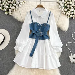 Casual Dresses Short Dress Spring Autumn Women Fashion Neck Denim Lady Single Breasted Long Sleeve DressCasual DressesCasual