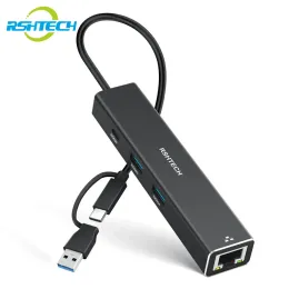 허브 RSHTECH ST310 USB는 이더넷 어댑터에서 10GBPS USB 허브 RJ45 기가비트 이더넷 유형 C LAN 네트워크 어댑터 스플리터를 랩톱으로