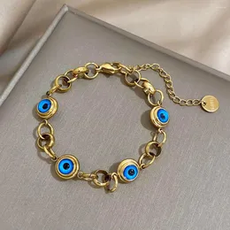 Link Bracelets Greatera Luckya Lucky Blue Eye Bead Stainless Steel for Women Gold Plated Metal Chain Charm Bracelet Waterproof Jewelry