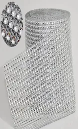 10yardroll 475quot 24 Zeilen künstlich Diamant Mesh Yards Wickel -Strassbandkristallverkleidung Wrap Wrap Bling Ribbon Hochzeit DE2837567