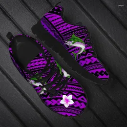 Sapatos casuais forudesignsigns Polinésia africana tribal atum do Pacífico Purple feminino tênis de ar -malha de ar leves de ar -leves respiráveis