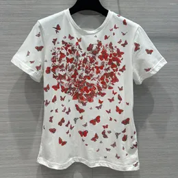 Women's T Shirts 2024 Spring 24SS Cotton Letter Butterfly Print Brand Tee Casual for Women