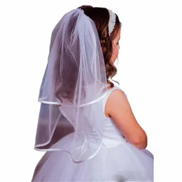 White Ivory Wedding Fr Girls First Communi Veils With Comb Satin Edge Söta barn Barn slöjor Voile Fille Velo de Novia 19xy#
