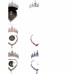3pcs/Set Crystal Bridal Tiara und Crown Ohrringe Halskette Schmuck Set für Frauen Prinzes, Jeweled Wedding Tiara für Braut S9FD#
