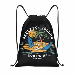 custom Skull Surfing Drawstring Bags Women Men Lightweight Beach Seaside Surfer Sports Gym Storage Backpack M44G#