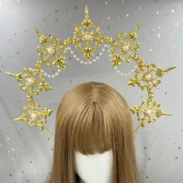 Party Supplies Lolita pannband Golden Mary Apollo Sun Halo Goddess Crown Churchheadwear Halloween Costume överdrivet huvudstycke