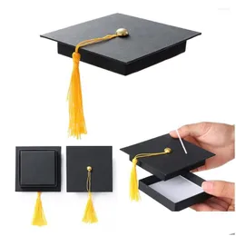 Present Wrap Black Graduation Hat Box Grattis Kort Förpackning för 2023 S Bachelor Cap Diy Drop Delivery Home Garden Festive Party S DHJJL