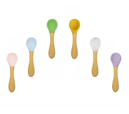 Baby Spoon Silicone Tableware Infant Auxiliary Diniary Boys Wooden Handle Boys Training Abouns Accessories Hosehold Kitchen VT3147779