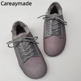 Casual Shoes Careaymade-Genuine Leather SheepSkinwool Integrerade kvinnors plysch tjocka anti slip platt mjuka sulor vinter varmt