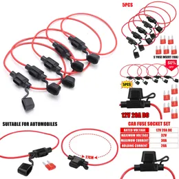 2024 5pcs Car Mini Blade Fuse Holder Box-Plash-Proof Box 12V 30a مع سلك الشفرة المقطوع قبالة مقبس Socket Auto Fuse Socket